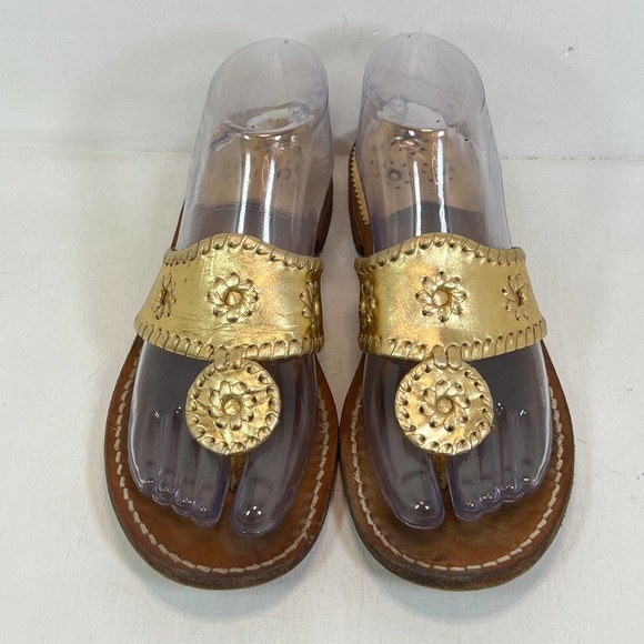 Jack Rogers Shoes - Jack Rogers Jacks Flat Sandal, Flat Thong- Gold Leather - Women size 9